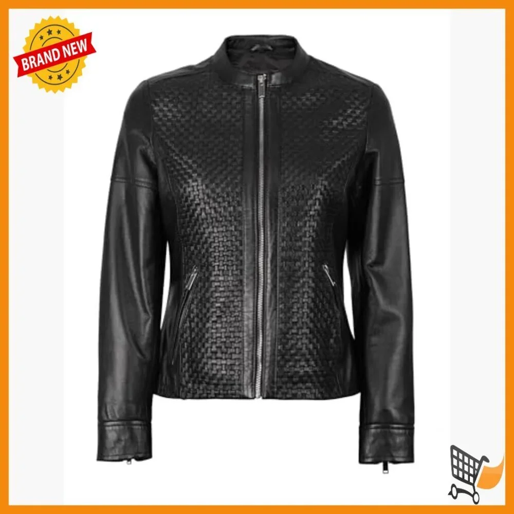 Lambskin Leather Jacket Women's Cafe Racer Style Zipper Closure